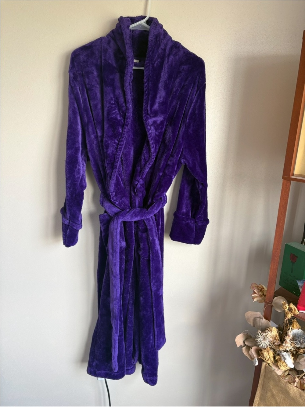 Sonoma Plush Purple Shawl-Collar Robe with Tie Belt